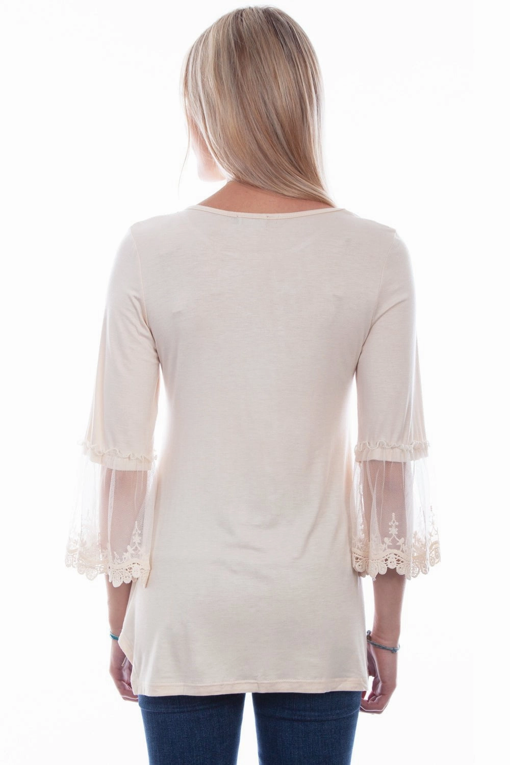 Scully Womens Beige Rayon Crochet S/S Tunic Weekend Wear Social Meetup