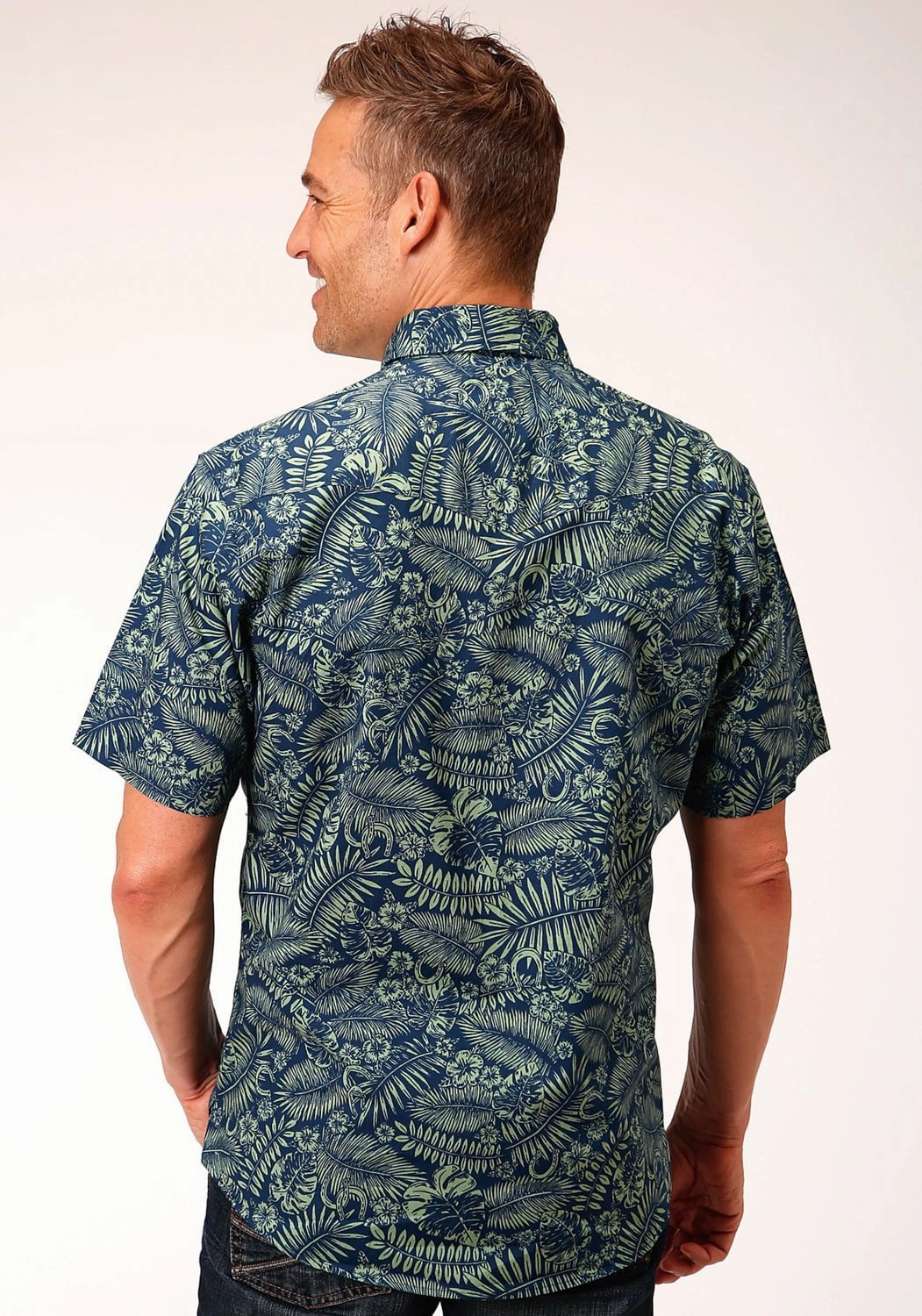 Roper Mens Lucky Tropical Print Green 100% Cotton S/S Shirt Versatile Wear