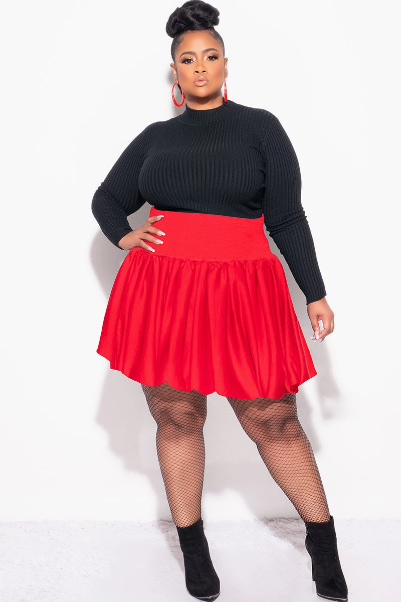 Final Sale Plus Size Bubble Mini Skirt in Red Day Ready Relaxed Design Wear