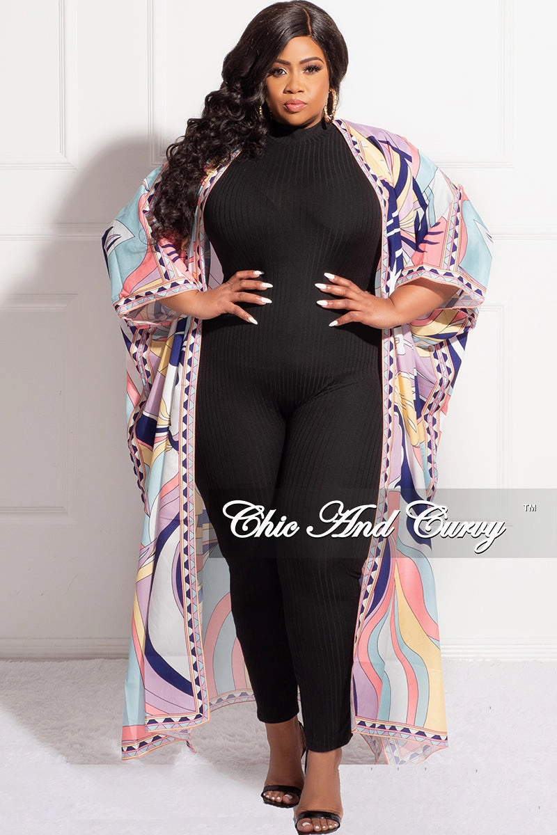 Final Sale Plus Size Duster In Lavender Multi Color Design Print All Day Wear Chilly Day Comfort