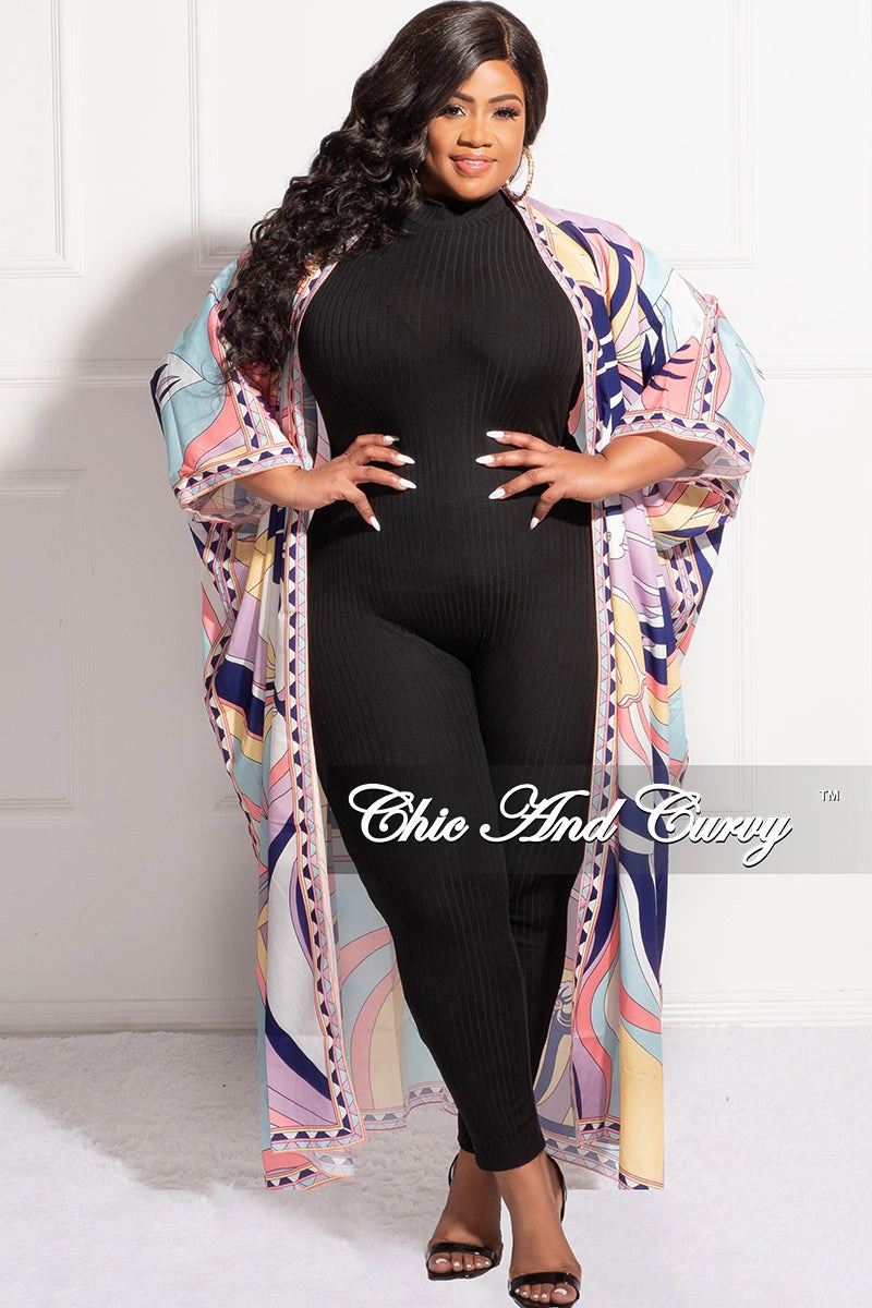 Minimal Cut Pocket Reinforcement Final Sale Plus Size Duster In Lavender Multi Color Design Print