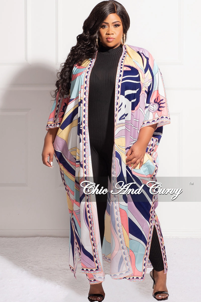 Day Comfort Final Sale Plus Size Duster In Lavender Multi Color Design Print