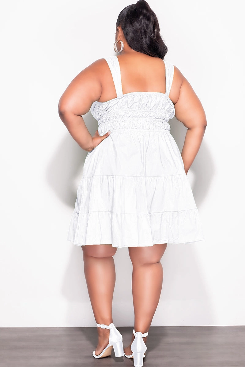 Durable Weave Final Sale Plus Size Sleeveless Baby Doll Dress in White