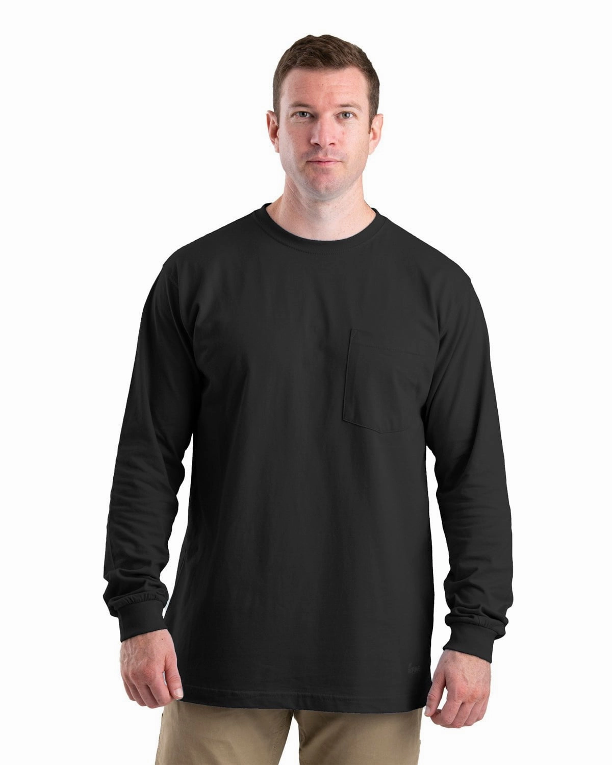 Outdoor Adventure Berne Apparel Mens Heavyweight Pocket Tee Black 100% Cotton L/S T-Shirt