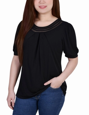 Short Puff Sleeve Sheer Inset Top MinimalistDesign