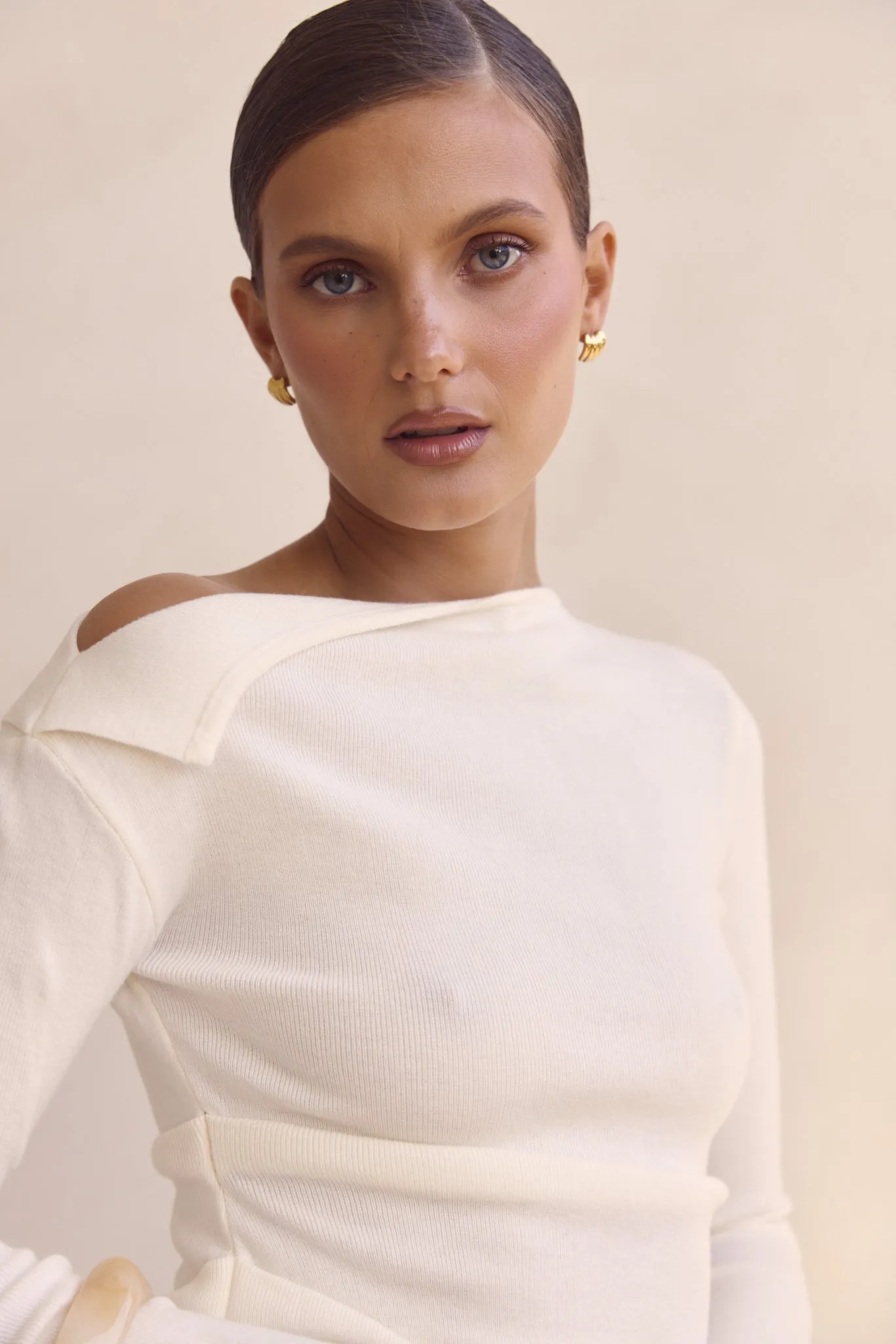 Recycled Polyester Fabric Tanya Knit Top (Cream)