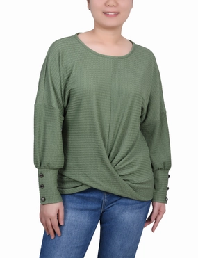 Durable Blend High Thread Count Cotton Petite Long Sleeve Textured Knit Top