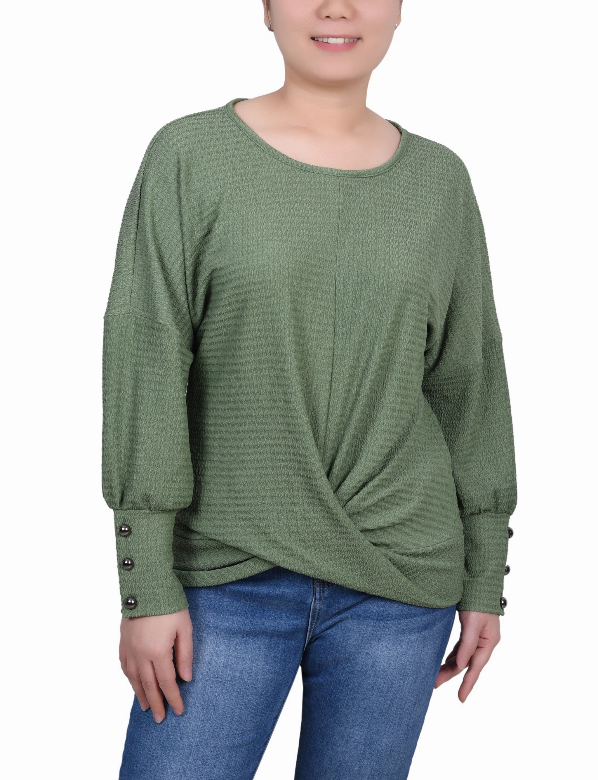 Comfy Style Petite Long Sleeve Textured Knit Top
