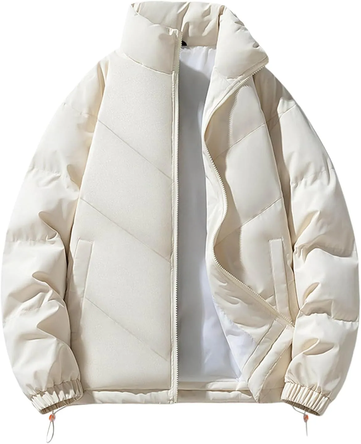 Quilted Puffer Jacket Men Stand Collar Zip up Lightweight Padded Down Jacket Winter Warm Insulated Puffy Coat with Pocket