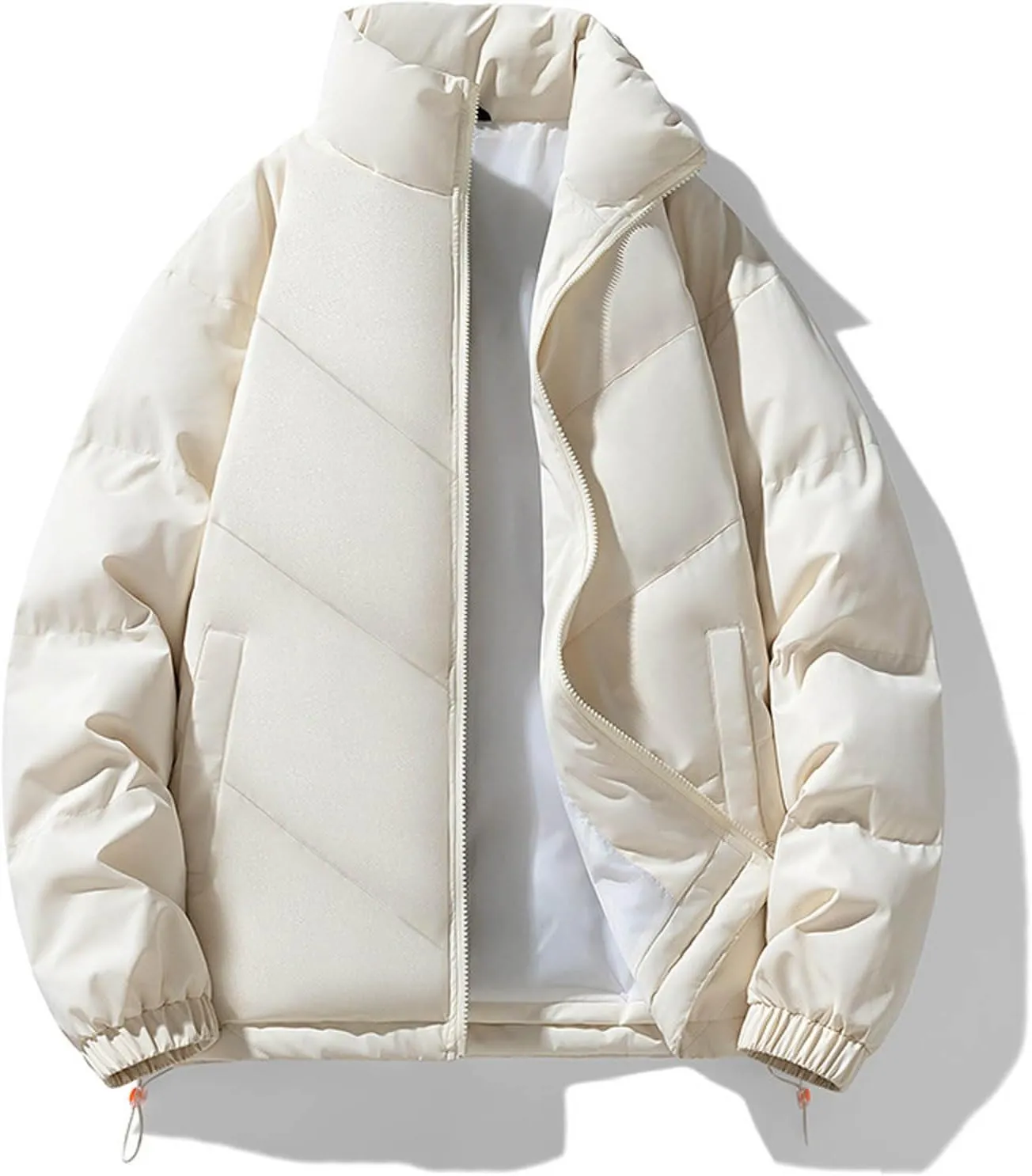 Quilted Puffer Jacket Men Stand Collar Zip up Lightweight Padded Down Jacket Winter Warm Insulated Puffy Coat with Pocket