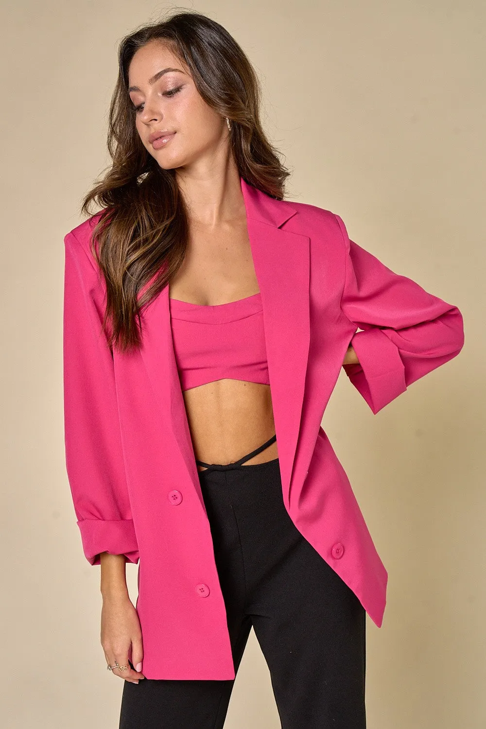"Queen Mentality" Fuchsia Button Up Blazer w/ Matching Tube Top