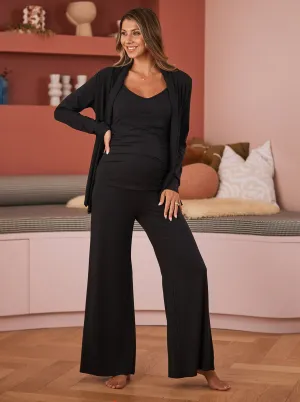 "Street to Home" 3-Piece Maternity Set with Wide Leg Black Maternity Pant
