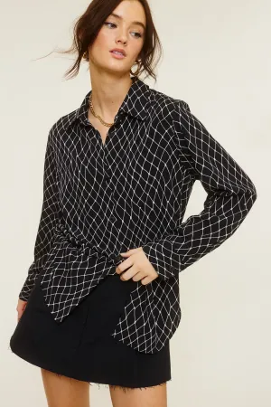 "Work Event" Black and White Printed Button Down Shirt