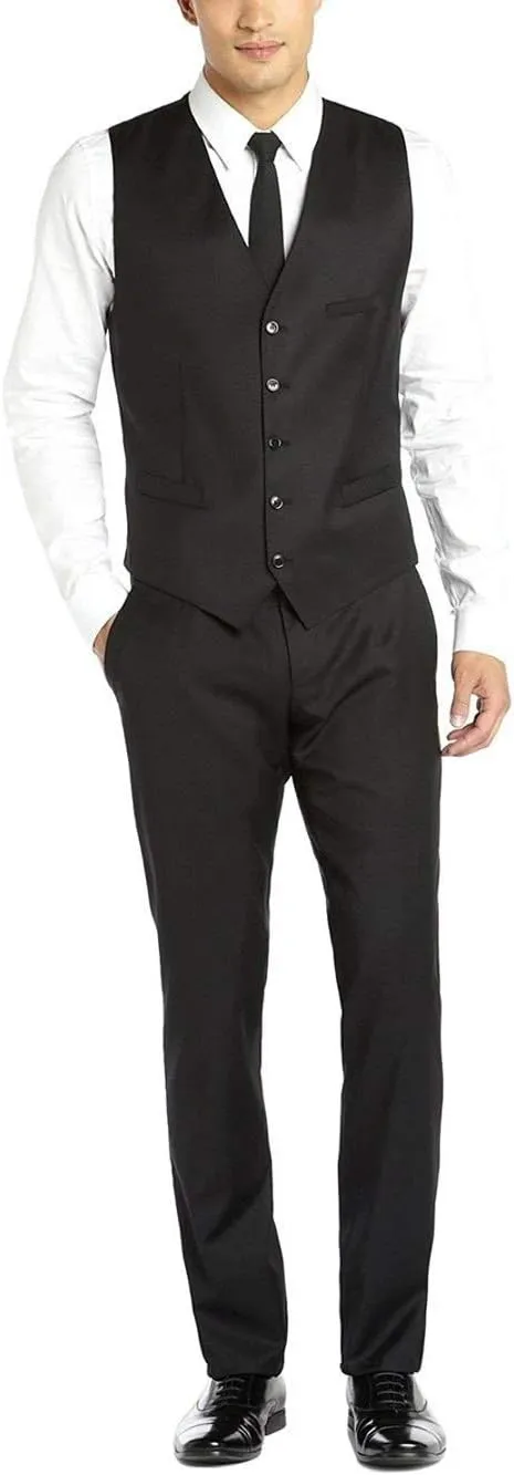 QZI Men's Slim Fit Suit Three Piece Notch Lapel Two Buttons Tux for Business