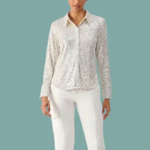 Reinforced Neckline DoubleStitchedHem Radiant Sequin Shirt
