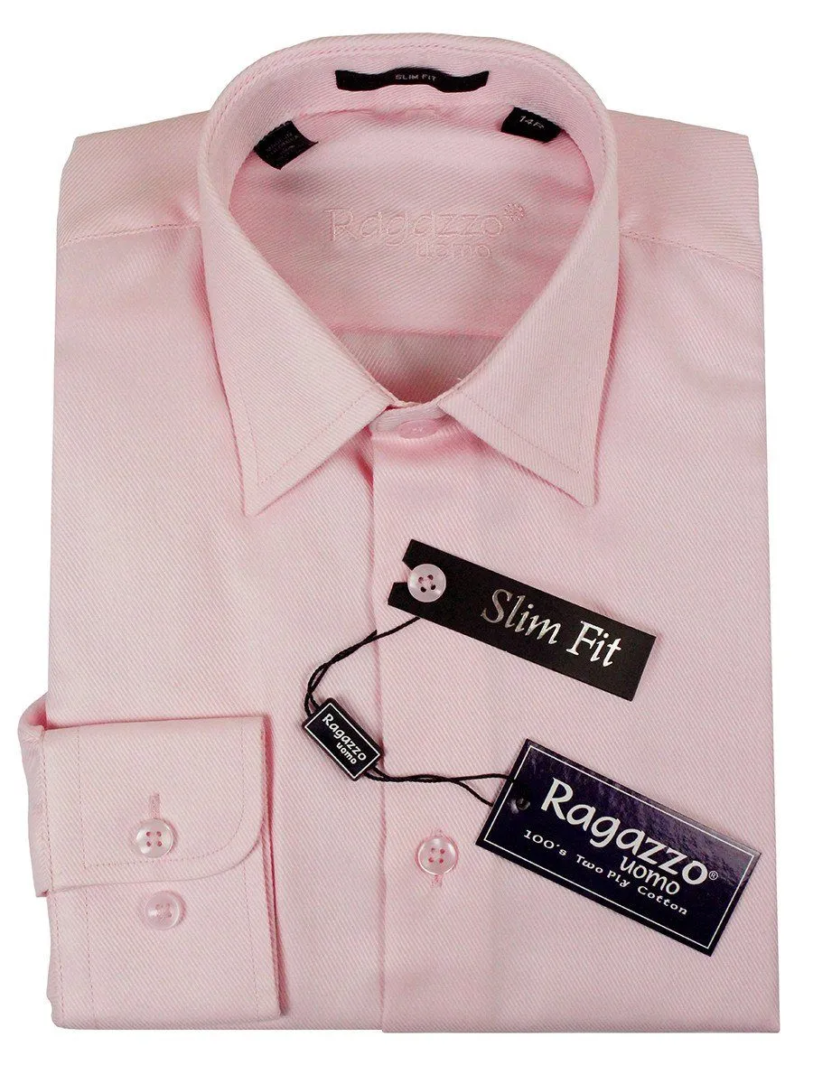 Ragazzo 23610 100% Cotton Slim Fit Boy's Dress Shirt - Diagonal Weave - Pink