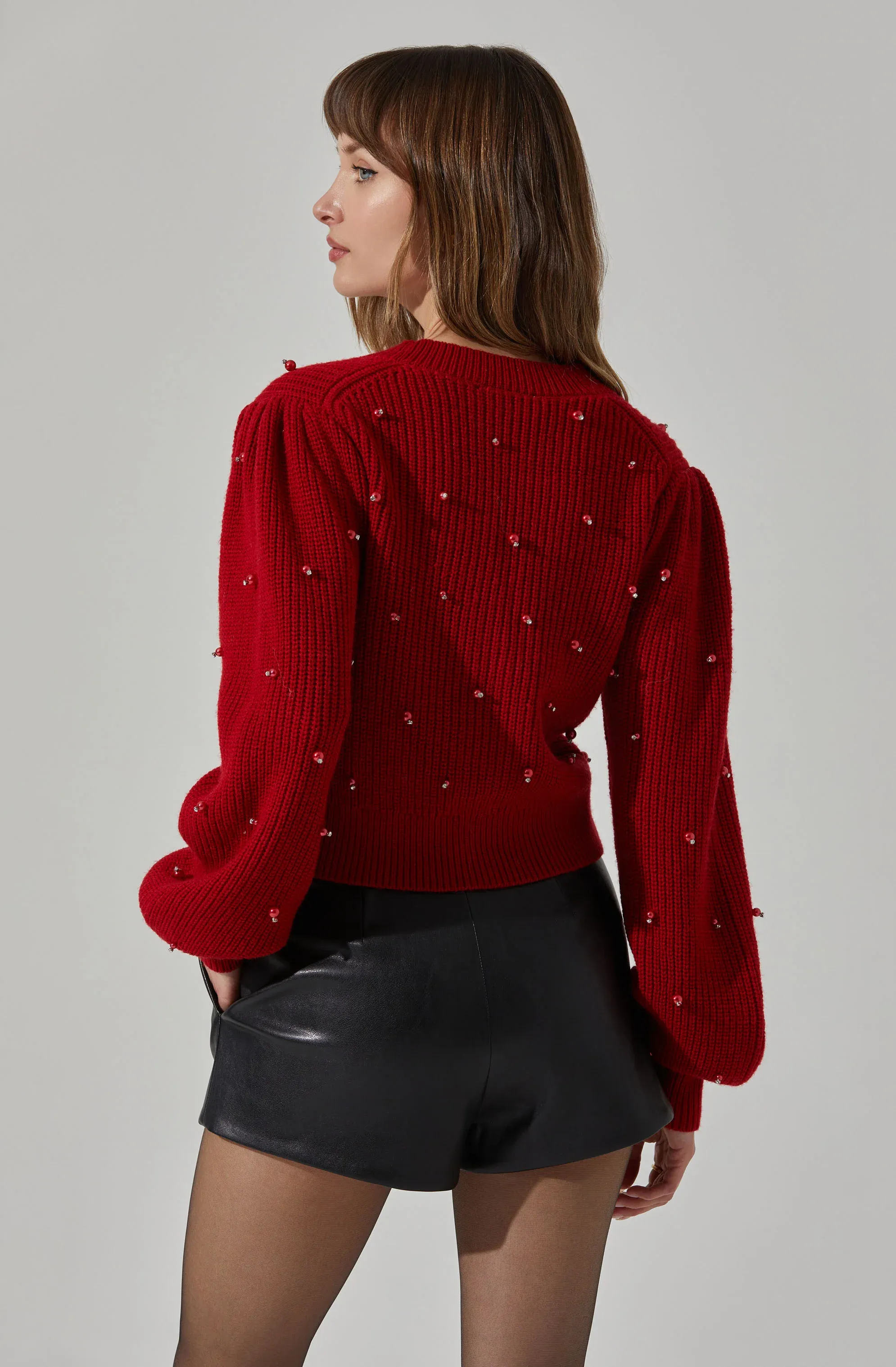 Reinforced Neckline Stitching Delsie Pearl Embellished Cardigan