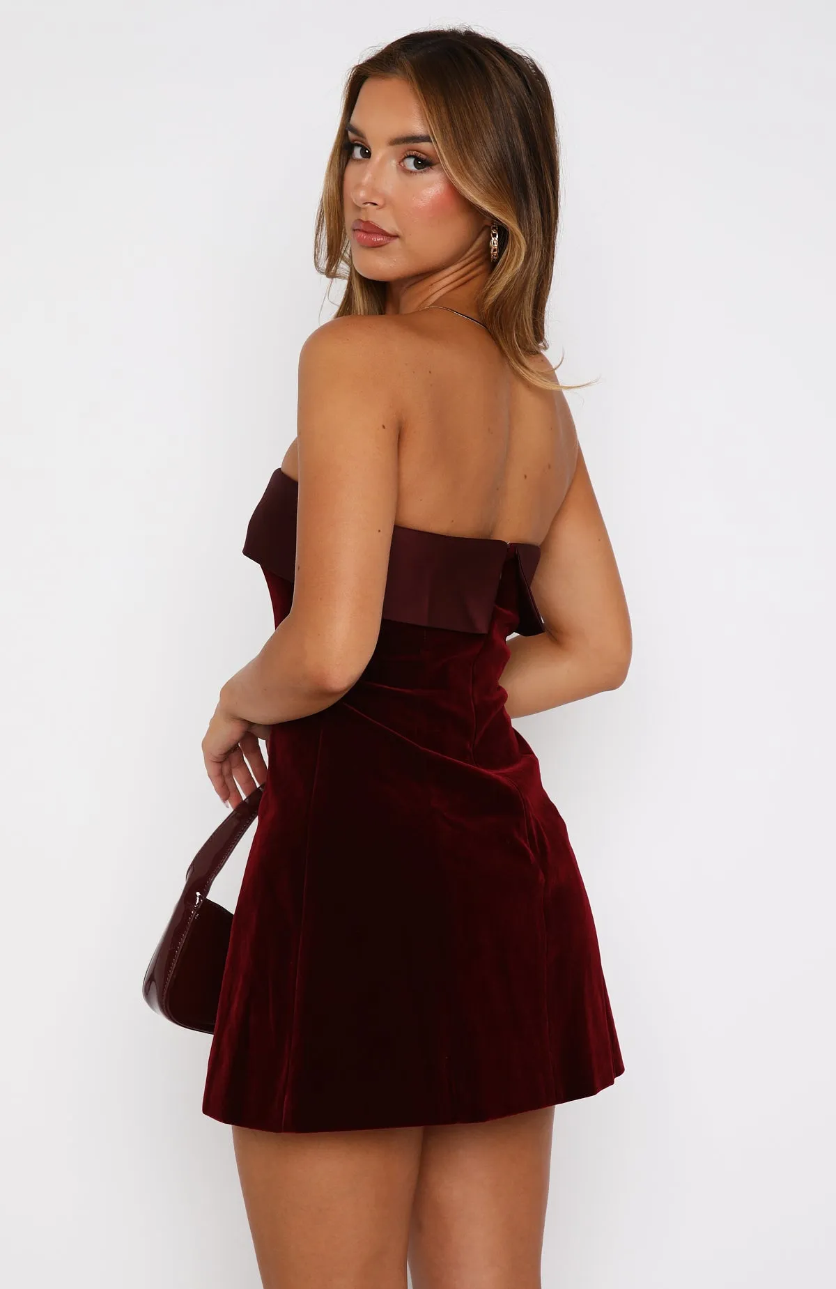 YarnDye Technique FlexibleCollarStructure Let Loose Strapless Mini Dress Deep Red