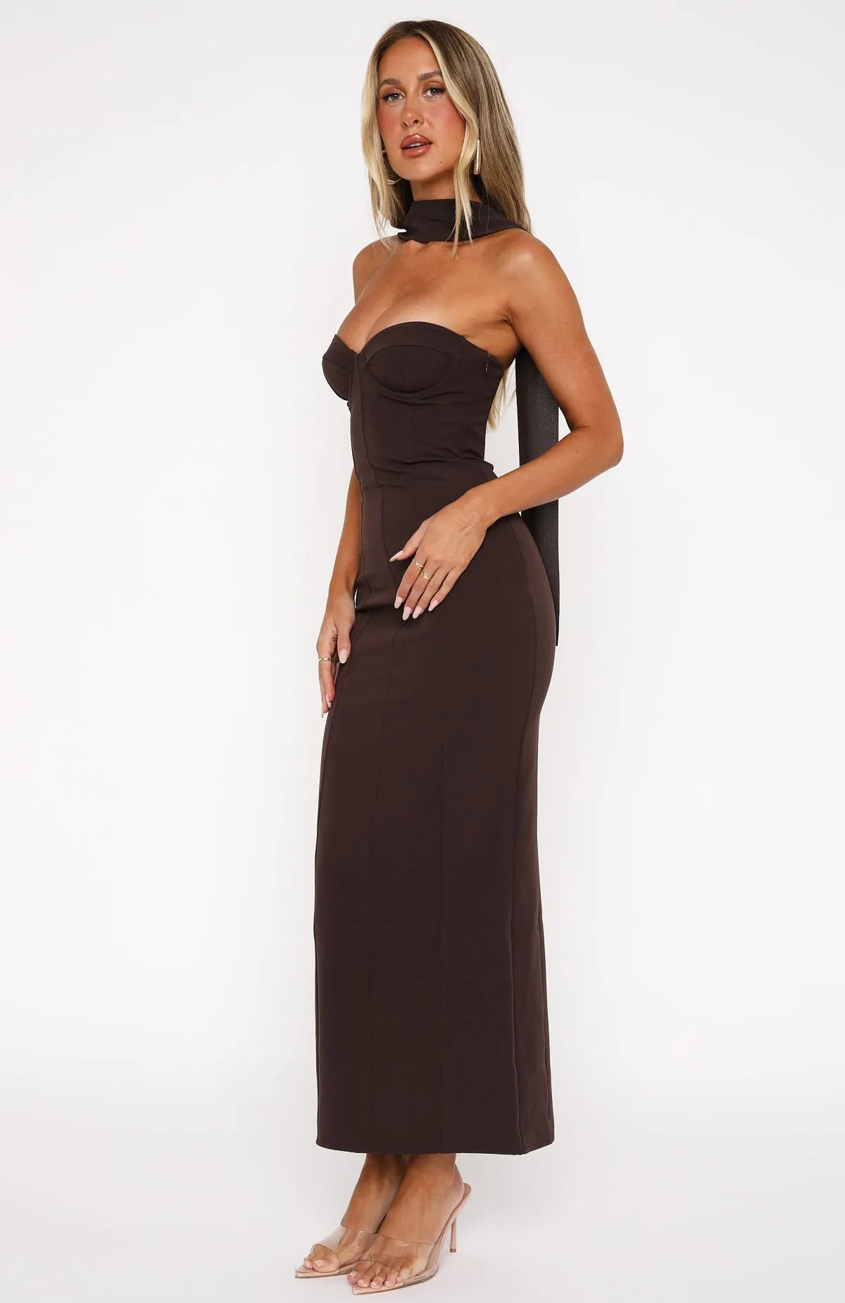 Raining Hearts Strapless Maxi Dress Chocolate Abrasion Resistant Fabric CarbonNeutral Production