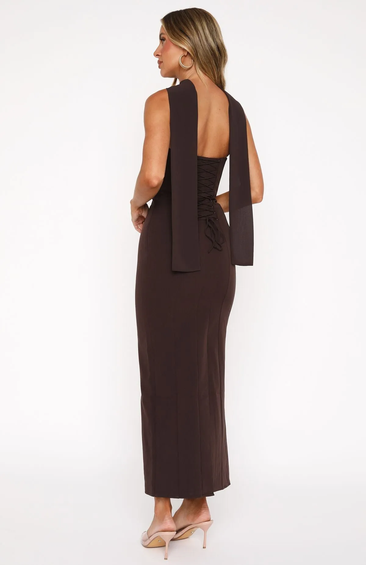 Raining Hearts Strapless Maxi Dress Chocolate Reinforced Shoulder Seams