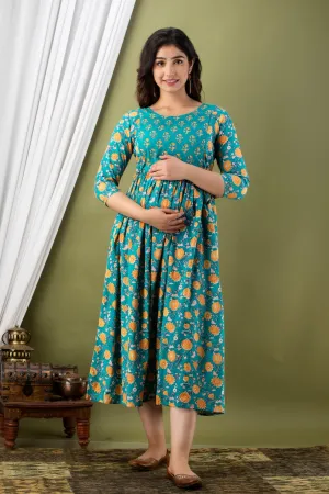 Rama Green Maternity Baby Feeding Dress