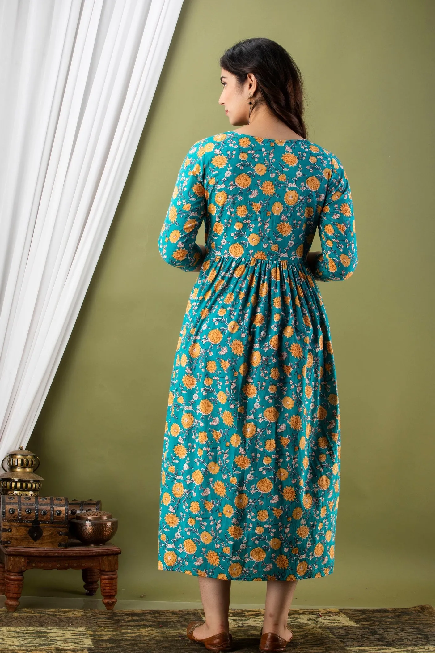 Rama Green Maternity Baby Feeding Dress
