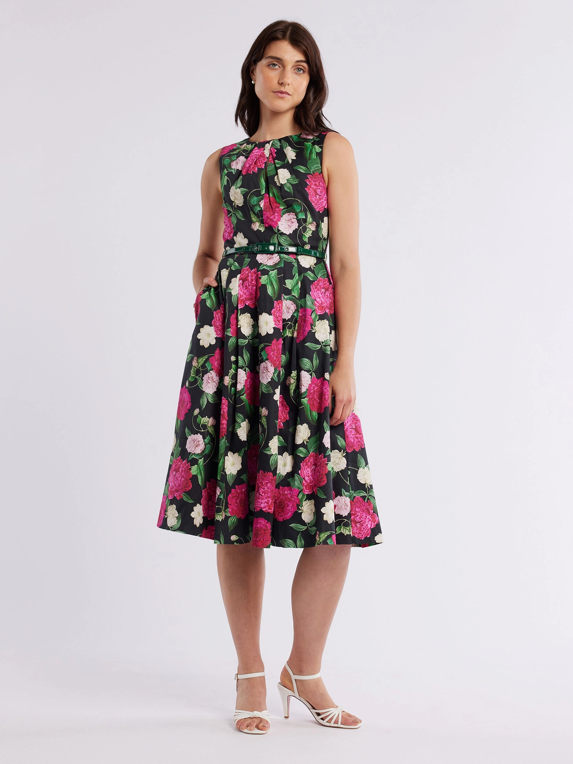 Raspberry Peony Dress Subtle pattern Stylish Silhouette