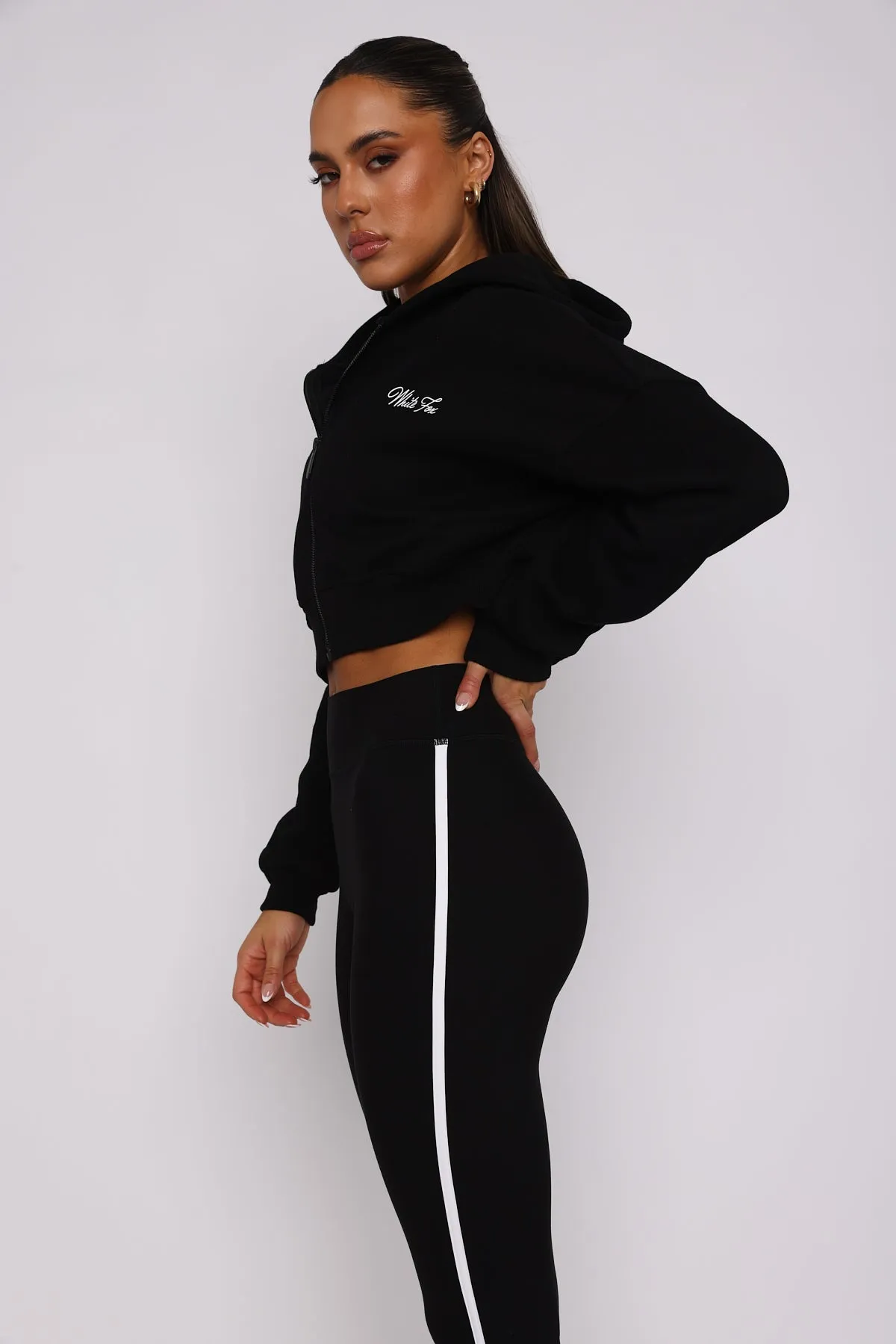 Trendy Shirt Stepping Out Cropped Hoodie Black