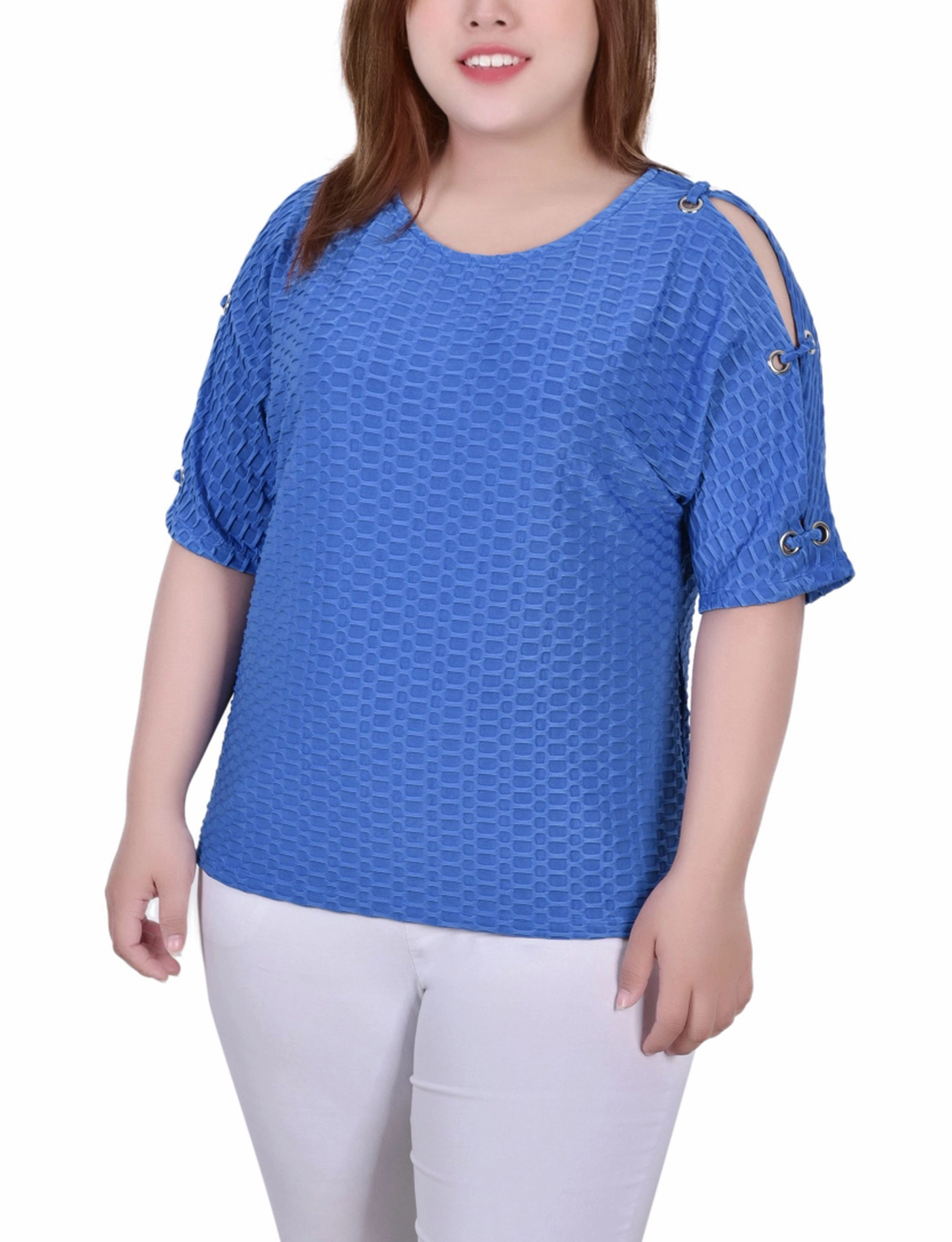 Friction Resistant Shoulder ErgonomicShape Plus Size Short Sleeve Honeycomb Textured Grommet Top