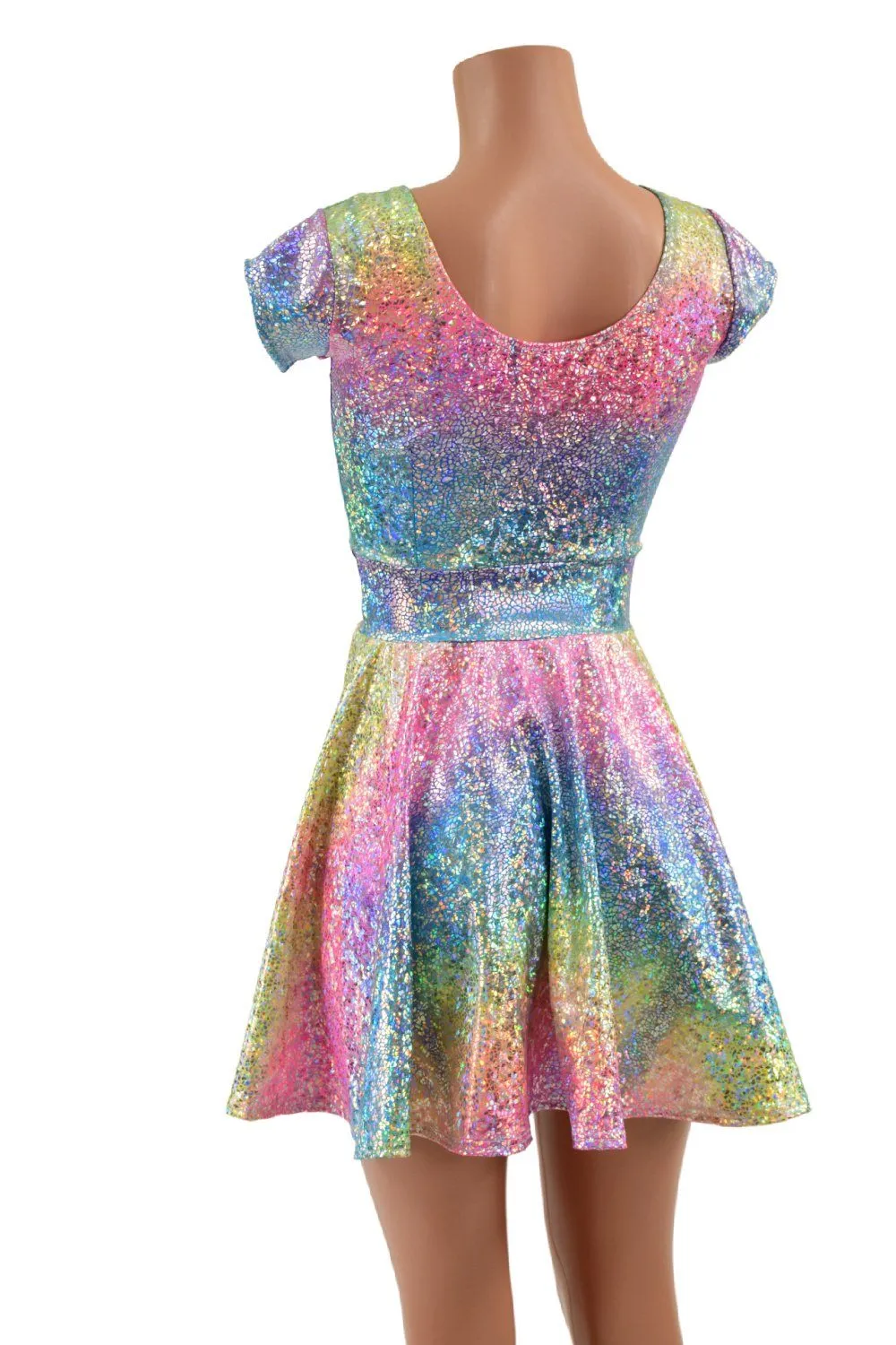 Ready to Ship Rainbow Shattered Glass Cap Sleeve Skater Dress 3XL