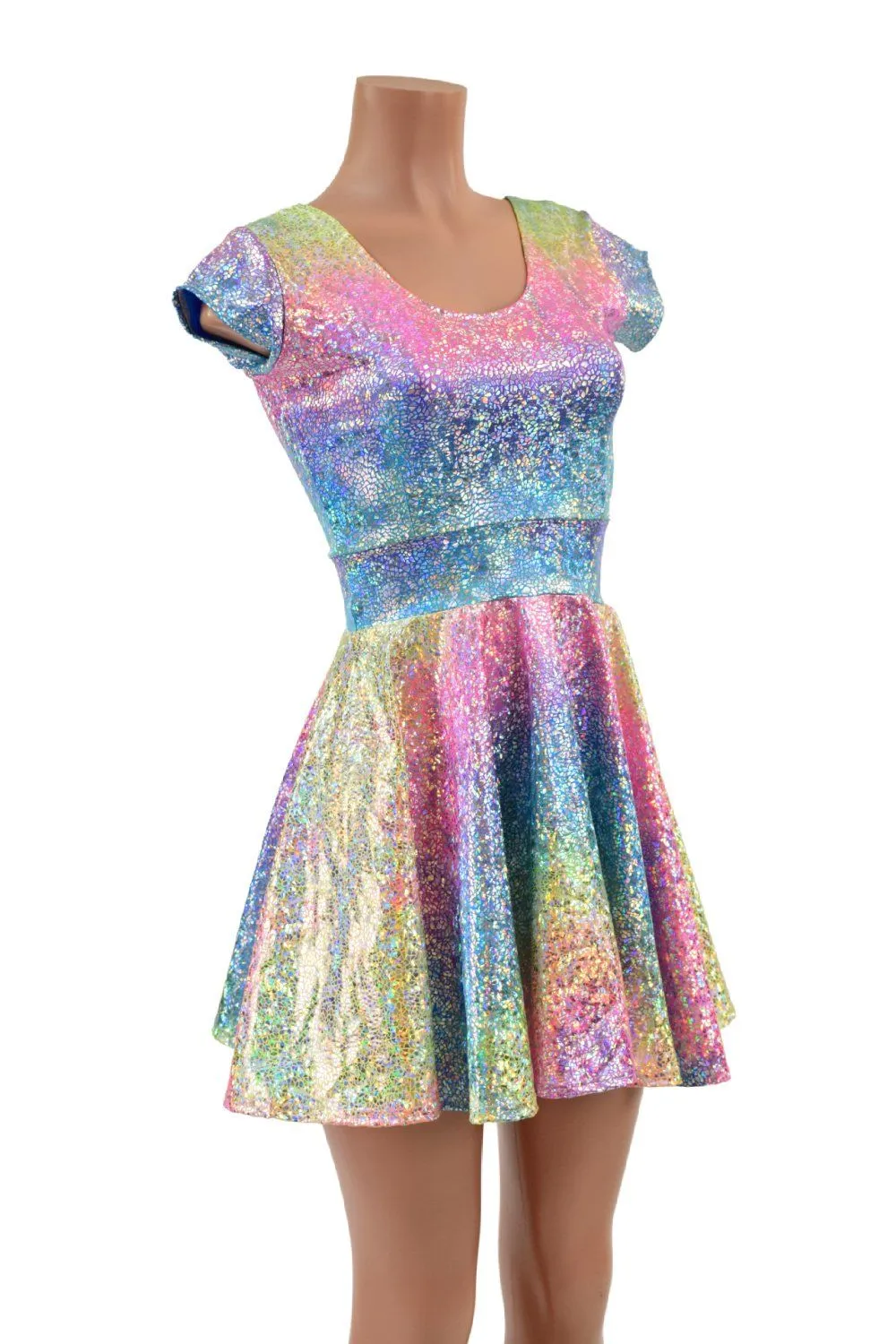 Ready to Ship Rainbow Shattered Glass Cap Sleeve Skater Dress 3XL