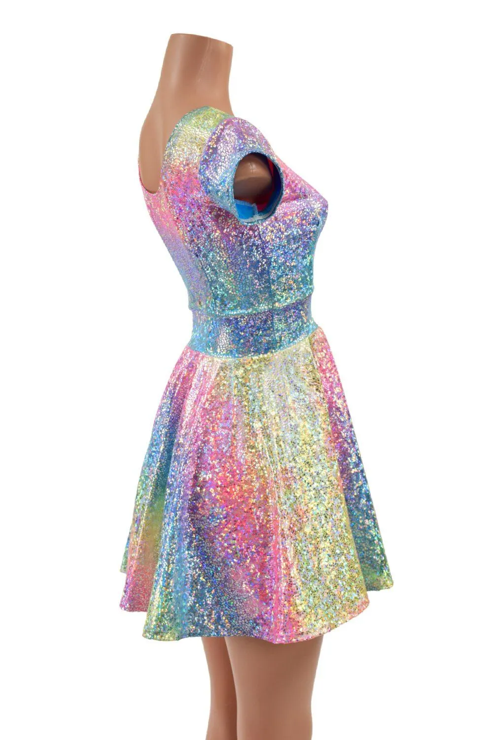 Ready to Ship Rainbow Shattered Glass Cap Sleeve Skater Dress 3XL