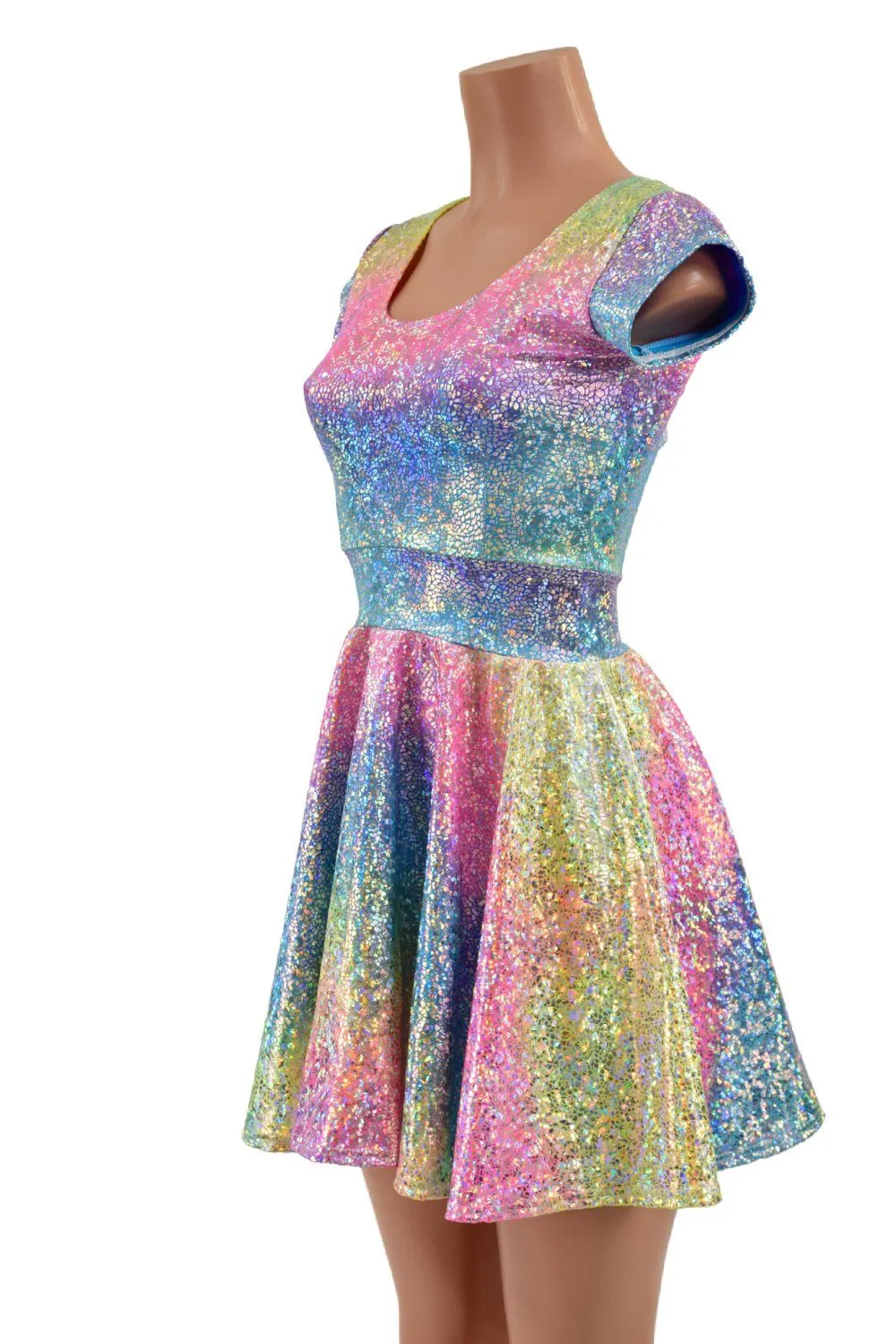 Ready to Ship Rainbow Shattered Glass Cap Sleeve Skater Dress 3XL