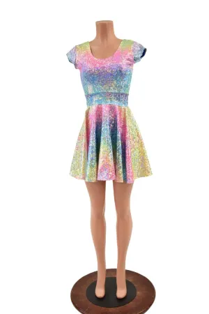 Ready to Ship Rainbow Shattered Glass Cap Sleeve Skater Dress 3XL
