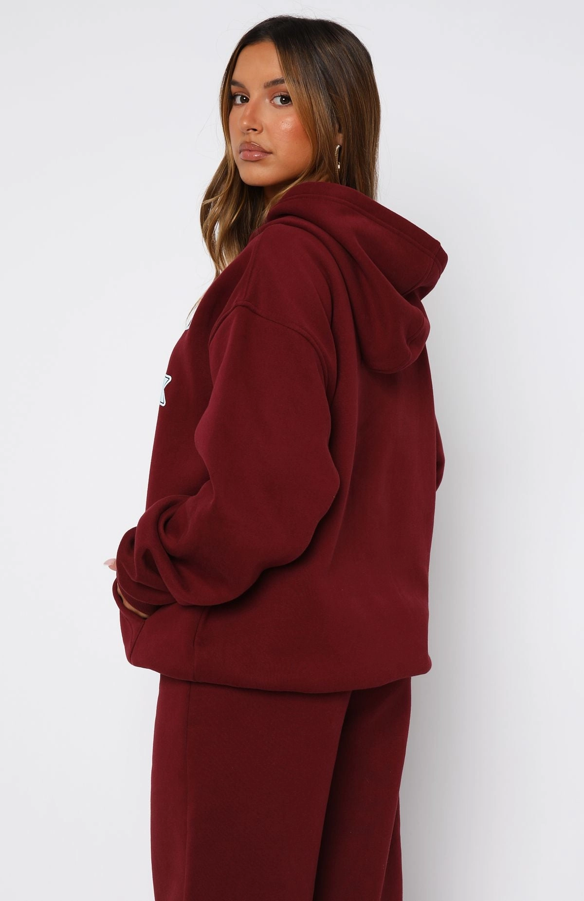Ready To Go Oversized Hoodie Burgundy Layered Neckline
