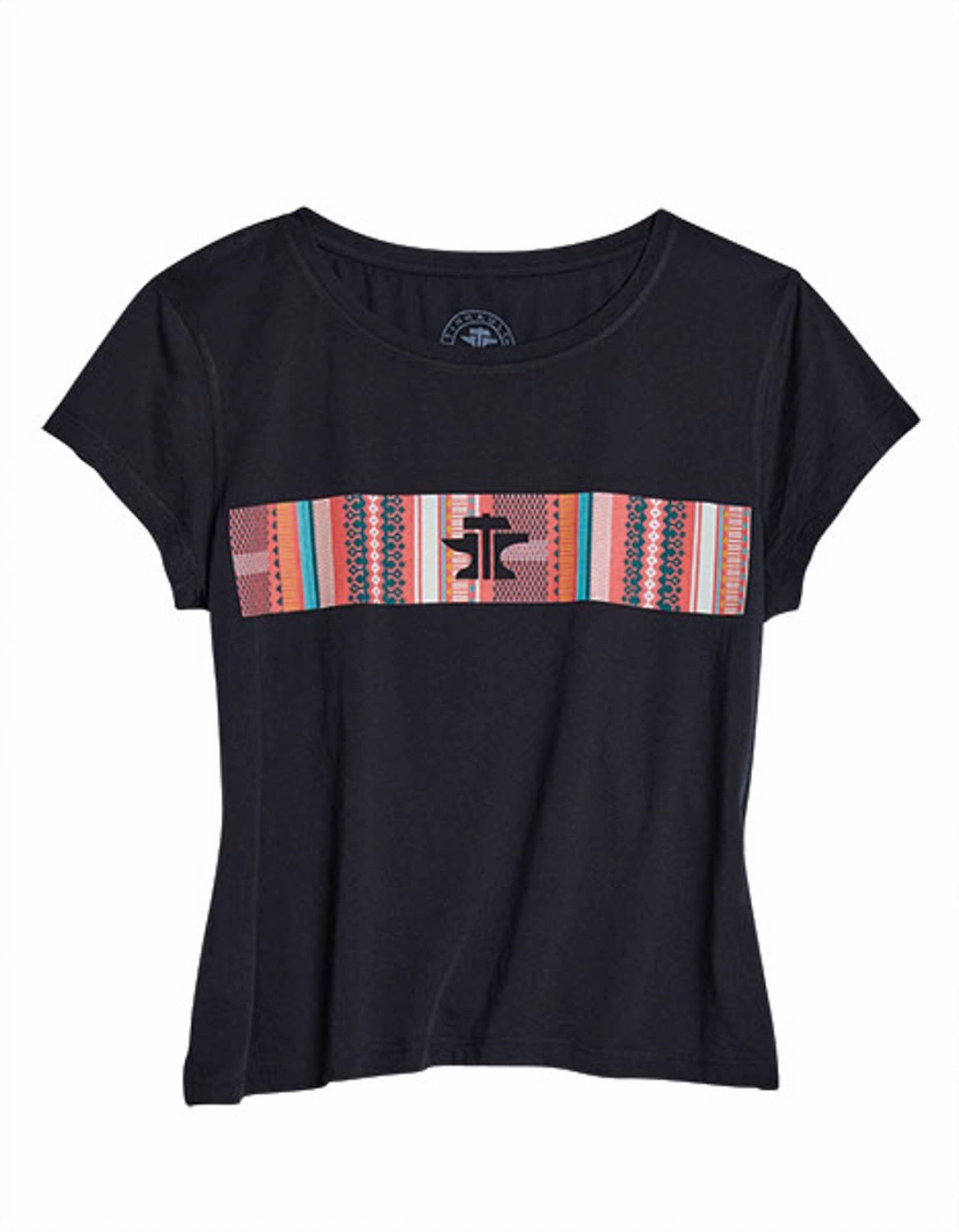 Tin Haul Womens Serape Across Chest Black Cotton Blend S/S T-Shirt Spring Trend Winter Comfort