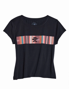 Non-irritating holiday season Tin Haul Womens Serape Across Chest Black Cotton Blend S/S T-Shirt