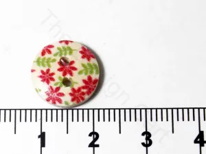 Red Green Flowers Design Wooden Buttons
