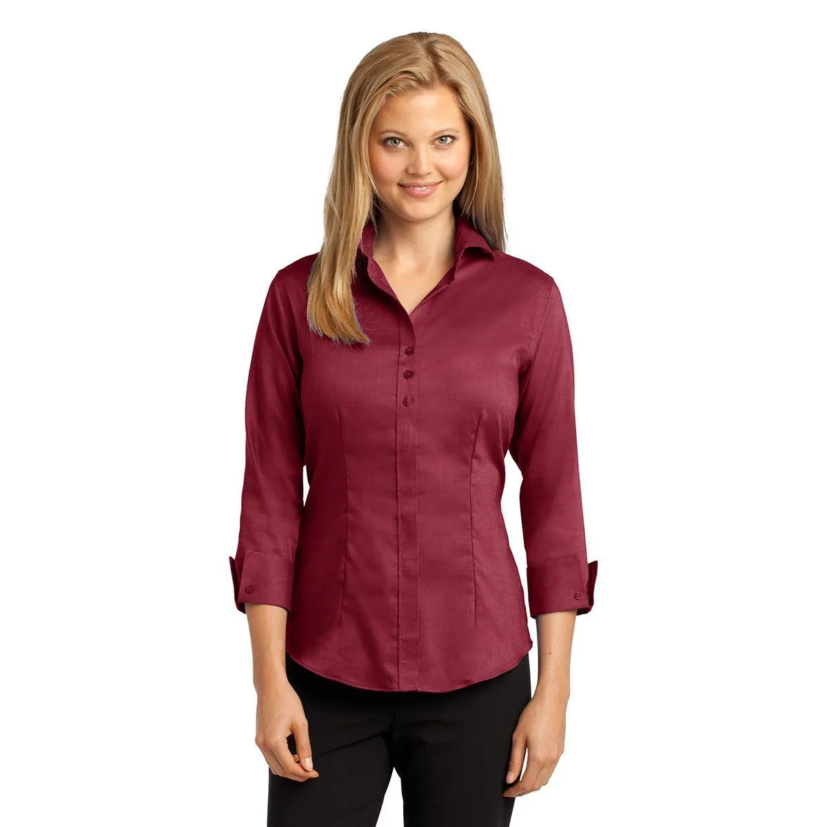 Red House Women's Deep Red 3/4-Sleeve Nailhead Non-Iron Shirt