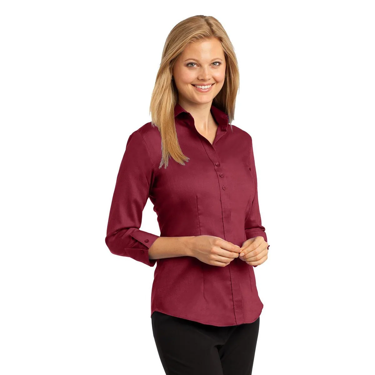 Red House Women's Deep Red 3/4-Sleeve Nailhead Non-Iron Shirt