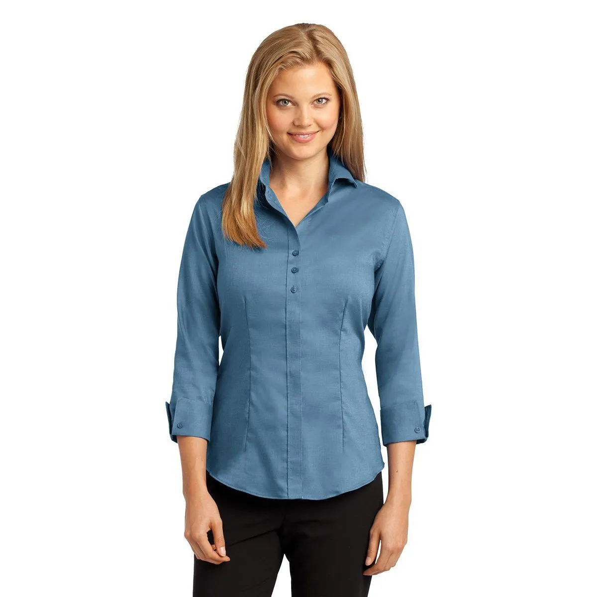 Red House Women's Teal Blue 3/4-Sleeve Nailhead Non-Iron Shirt