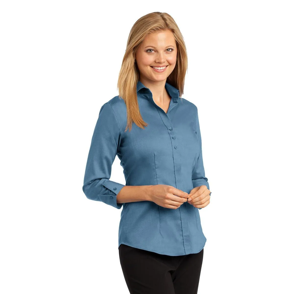 Red House Women's Teal Blue 3/4-Sleeve Nailhead Non-Iron Shirt