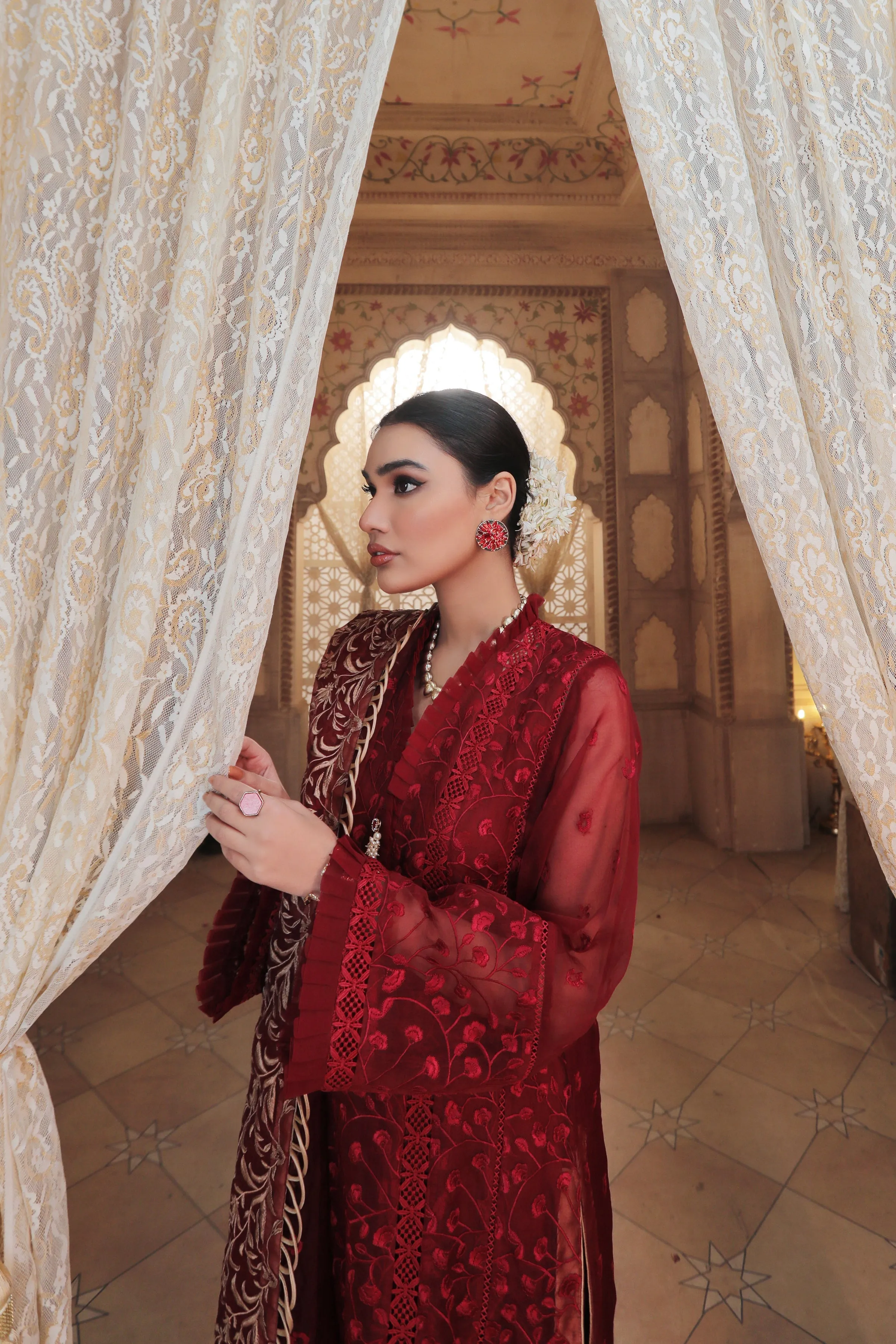 Red Pakistani Dress with Elegant Embroidery #PF359