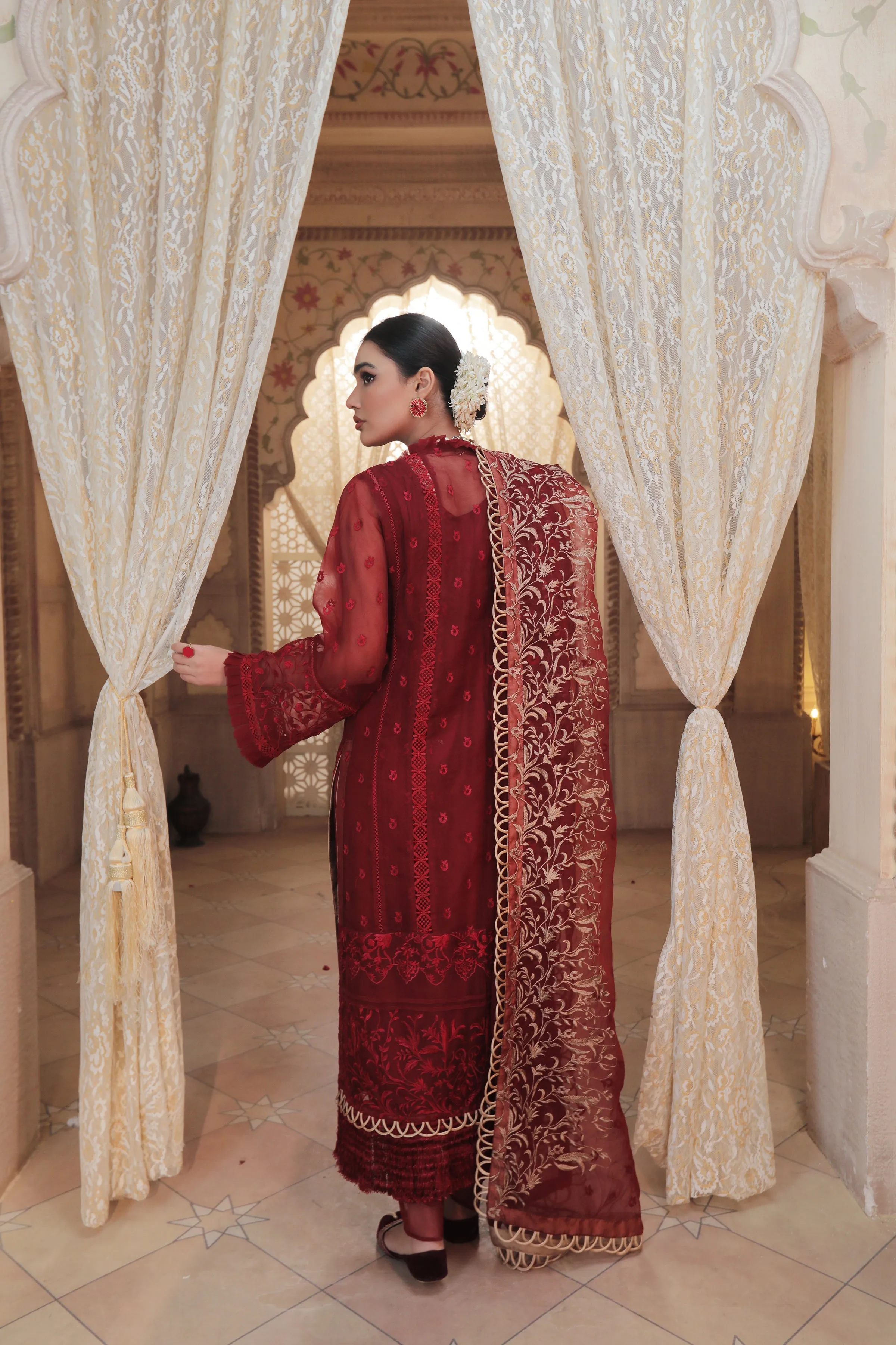 Red Pakistani Dress with Elegant Embroidery #PF359