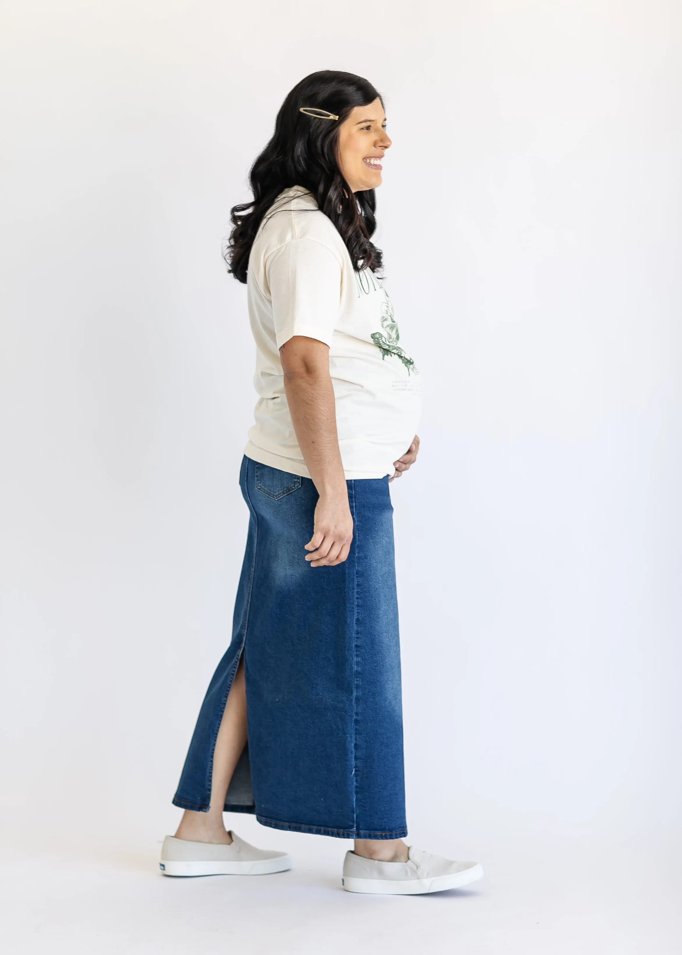 Reece Maternity Long Denim Skirt - FINAL SALE