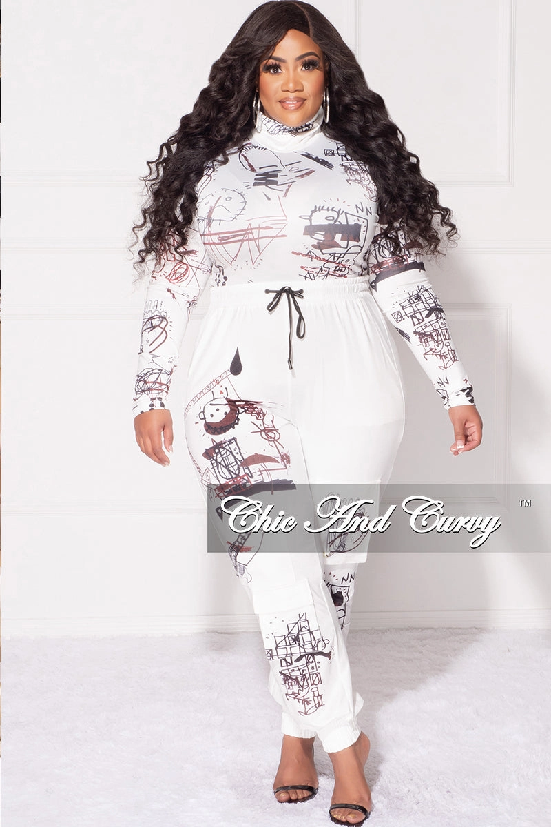 Final Sale Plus Size 2pc Set in White with Black Graphic Print Casual Active Non Iron Technology