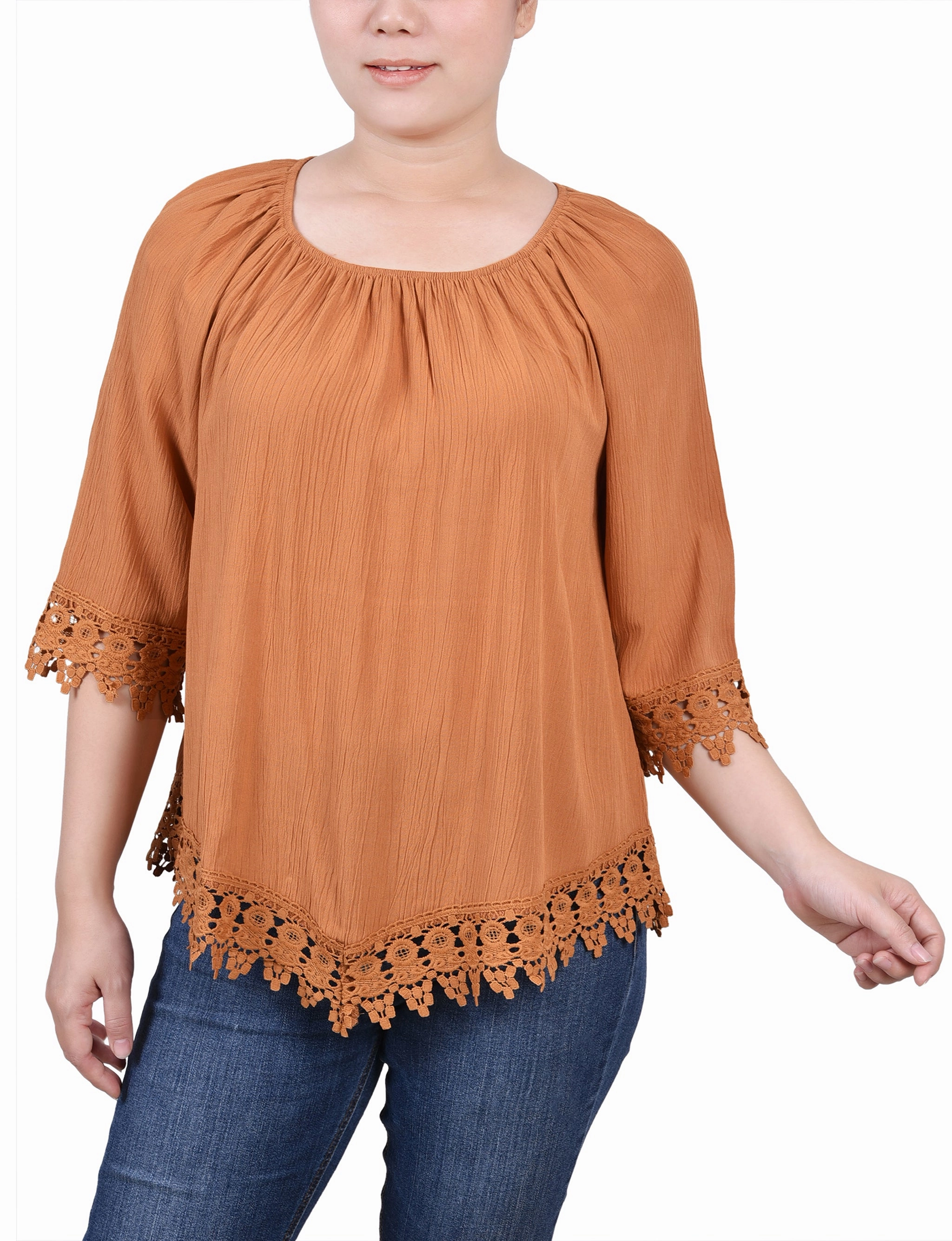 NonIrritatingEdges AntiSnag Fabric Petite 3/4 Sleeve Peasant Blouse