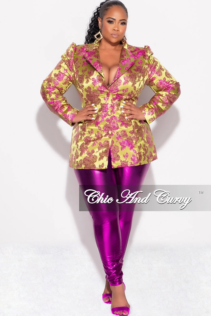 Final Sale Plus Size Blazer in Green and Purple Floral Design Print Easy Layer