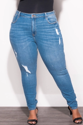 Soft Brushed Lining Training Comfort Final Sale Plus Size Light Distressed Denim Jeans