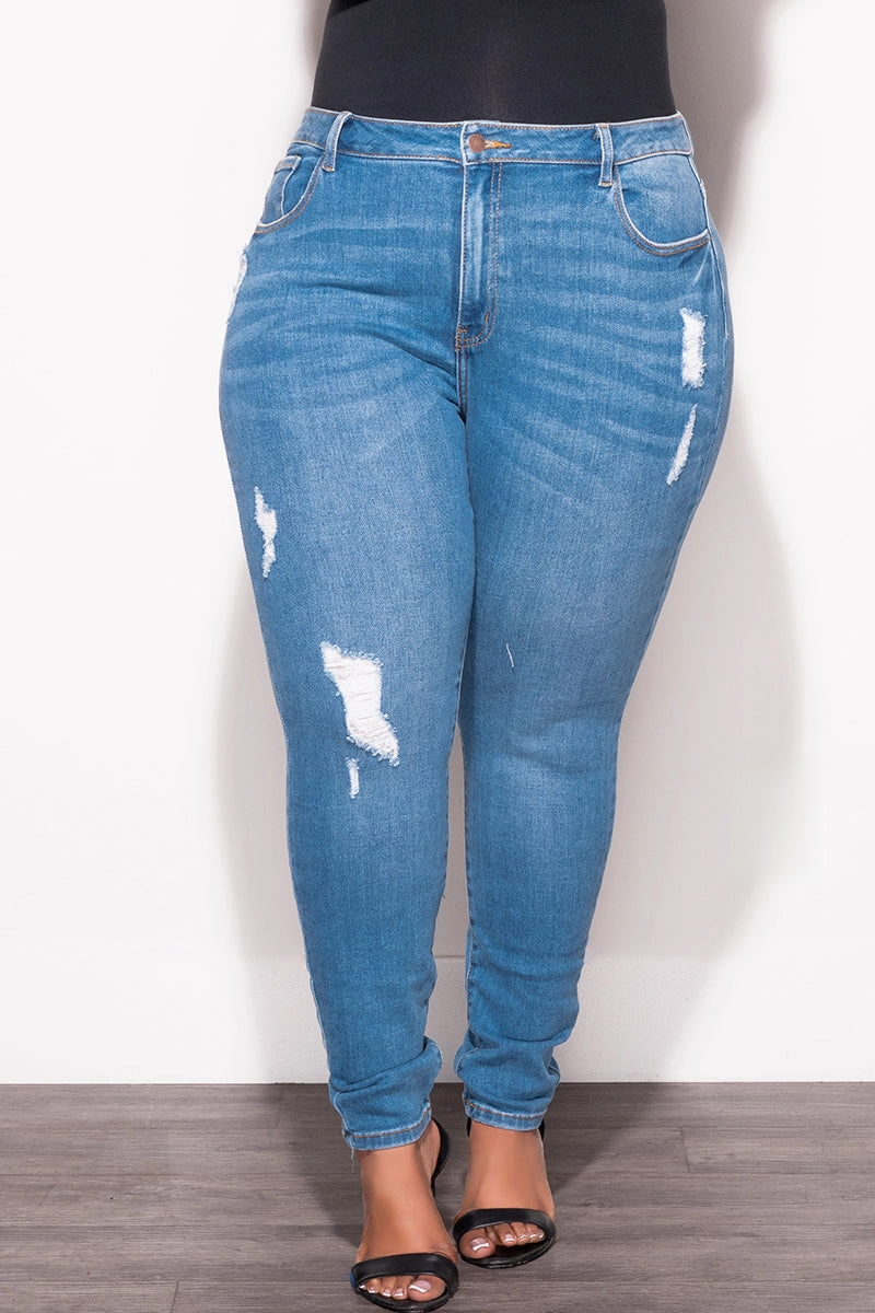 MoistureControlLiner Final Sale Plus Size Light Distressed Denim Jeans